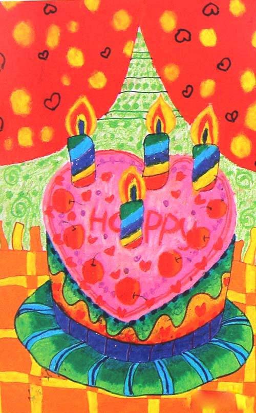 优秀漂亮的生日蛋糕儿童画画图片大全-www.qqscb.com