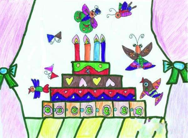 小学创意生日蛋糕儿童画获奖作品图片大全-www.qqscb.com