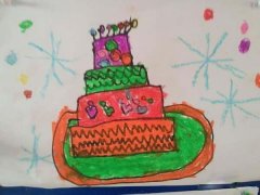 幼儿园大班生日蛋糕儿童蜡笔画图片欣赏
