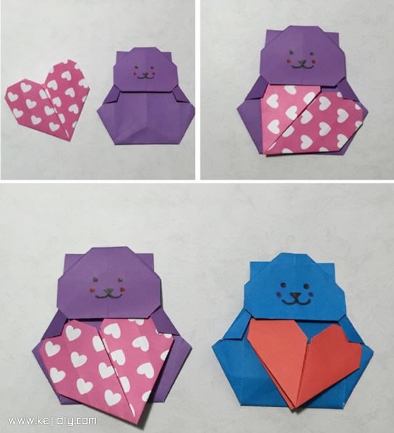 儿童手工折纸爱心可爱的小熊制作方法图解-www.qqscb.com