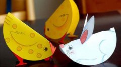 儿童折纸可爱的小白兔小公鸡玩具制作方法图解