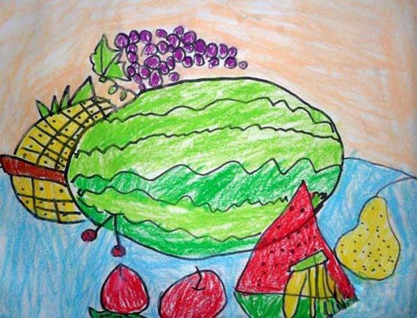 又大又红的西瓜儿童画作品欣赏图片-www.qqscb.com