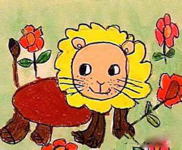 幼儿卡通可爱小狮子儿童画作品图片-www.qqscb.com