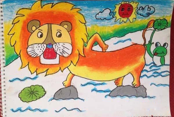 小学一年级卡通狮子儿童水彩画图片大全-www.qqscb.com