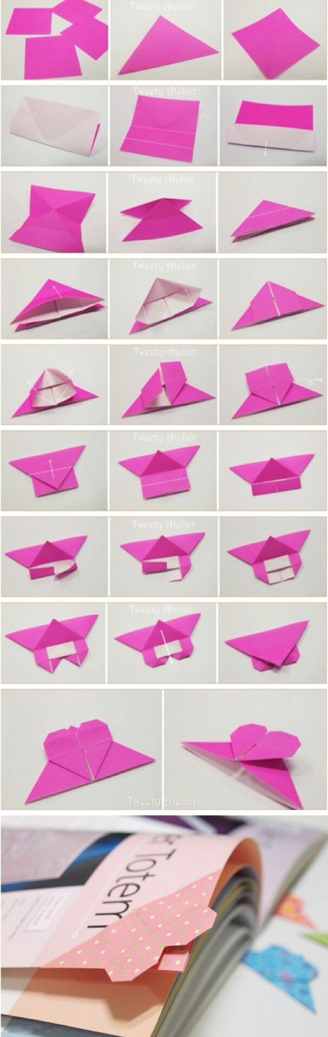 简单折纸DIY漂亮爱心形书签的折法图解教程-www.qqscb.com
