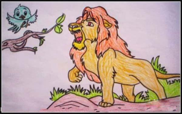 凶猛的狮子儿童蜡笔画作品图片大全-www.qqscb.com