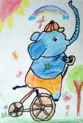 关于小学生马戏团大象儿童蜡笔画画图片大全