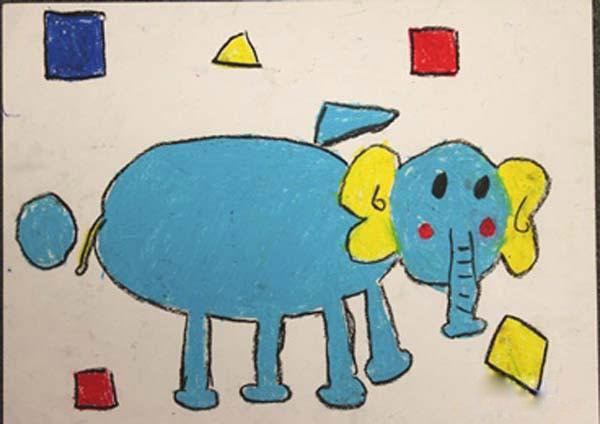 幼儿园中班可爱大象儿童画作品图片欣赏-www.qqscb.com