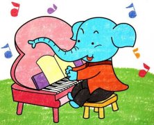 弹钢琴的大象幼儿油画棒儿童画图片大全