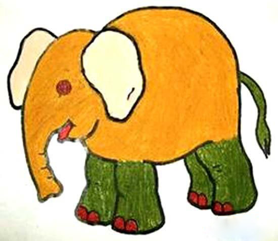 卡通泰国大象儿童蜡笔画画图片大全欣赏-www.qqscb.com