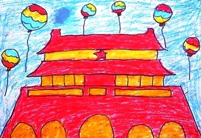 幼儿中班北京天安门儿童画作品图片欣赏-www.qqscb.com