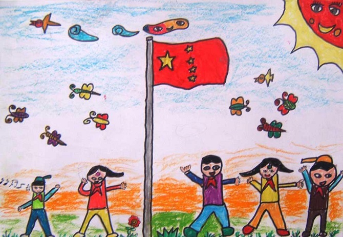 北京天安门升国旗儿童画图片作品-www.qqscb.com