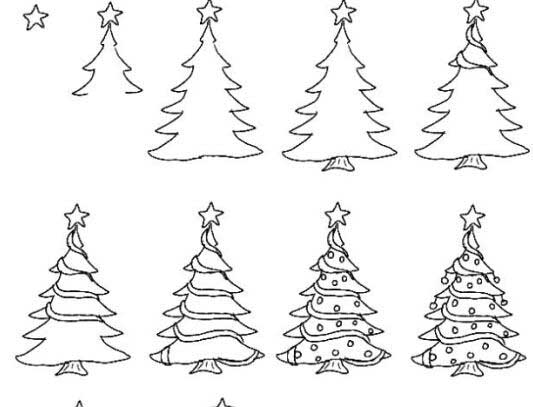 卡通圣诞树的画法 圣诞树简笔画图片教程素描-www.qqscb.com