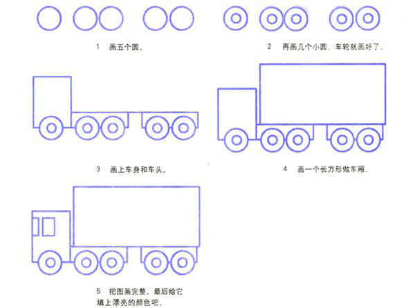 卡通货车的画法步骤教程 简单货车简笔画图片彩图-www.qqscb.com