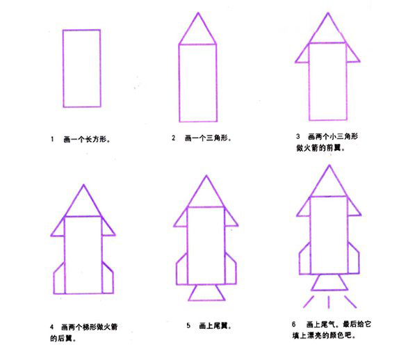 卡通火箭怎么画 火箭简笔画彩色图片步骤教程-www.qqscb.com