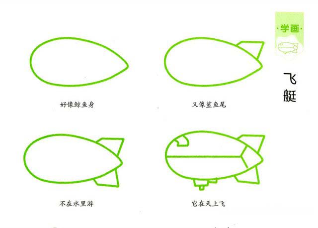 简单飞艇的画法 卡通飞艇简笔画图片步骤教程素描-www.qqscb.com
