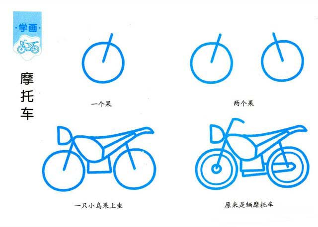 卡通摩托车的画法步骤 摩托车简笔画图片教程素描