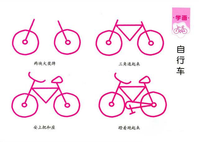 卡通自行车的画法步骤 自行车简笔画教程彩图素描-www.qqscb.com