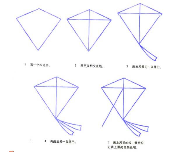 漂亮风筝的画法 卡通风筝简笔画教程素描彩图-www.qqscb.com