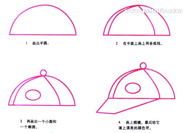 儿童卡通运动帽子的简笔画教程素描彩图-www.qqscb.com