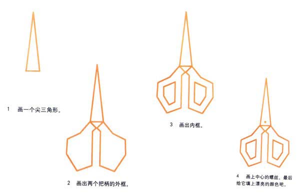 家用剪刀的画法 卡通剪刀简笔画图片教程彩图-www.qqscb.com