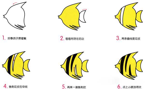 热带小鱼的画法 卡通热带鱼简笔画图片教程素描彩图-www.qqscb.com