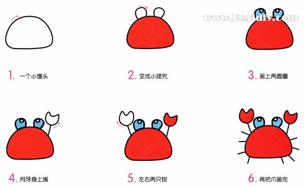 卡通螃蟹的画法 红色大螃蟹简笔画图片教程素描-www.qqscb.com