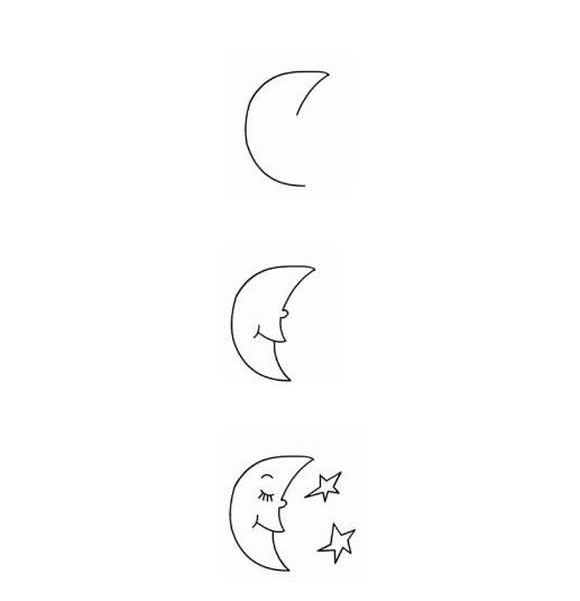 卡通月亮的画法 月亮睡觉简笔画图片教程-www.qqscb.com