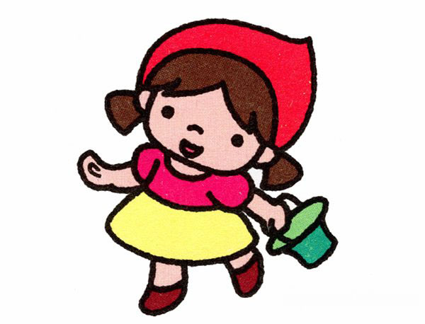幼儿简笔画戴小红帽小女孩的画法步骤教程-www.qqscb.com