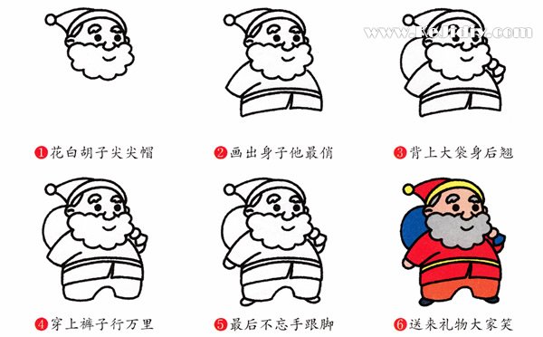 儿童卡通圣诞老人简笔画的画法图片教程素描-www.qqscb.com