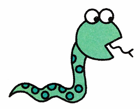 卡通吐舌头的小青蛇简笔画图片(素描彩铅)-www.qqscb.com
