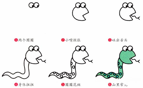 卡通吐舌头的小青蛇简笔画图片(素描彩铅)-www.qqscb.com