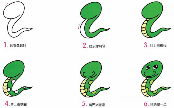 儿童简笔画卡通小蛇的画法步骤教程-www.qqscb.com