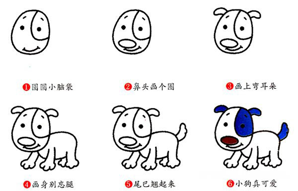 卡通小狗简笔画图片步骤彩图素描-www.qqscb.com