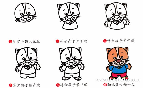 可爱小猫简笔画的画法步骤教程素描-www.qqscb.com