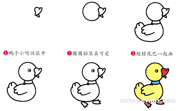 儿童可爱小鸭子简笔画图片素描彩图-www.qqscb.com