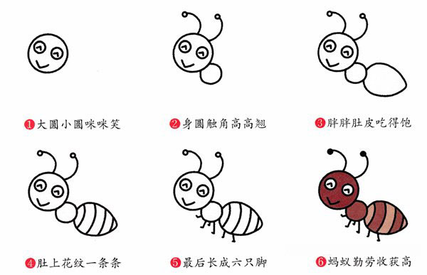 可爱小蚂蚁简笔画的画法步骤彩图素描-www.qqscb.com