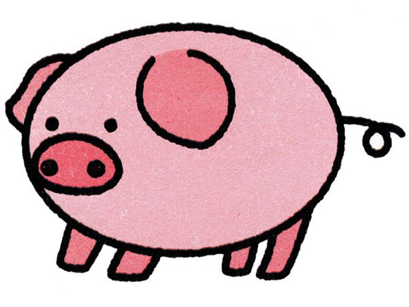 幼儿简笔画卡通可爱小猪的画法彩图素描-www.qqscb.com