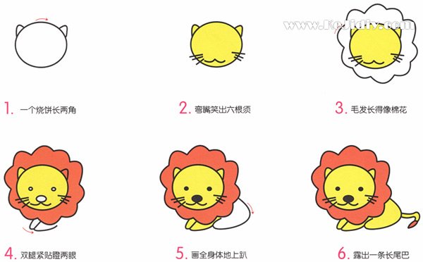 儿童简笔画狮子的画法步骤彩图素描-www.qqscb.com