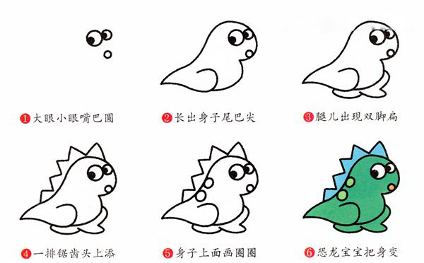 可爱小恐龙简笔画的画法步骤教程彩图-www.qqscb.com