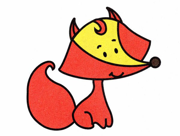 彩色卡通漂亮小狐狸的简笔画步骤素描-www.qqscb.com