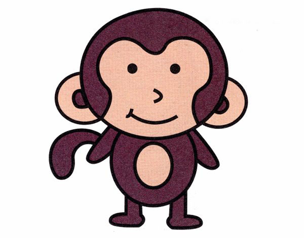 聪明的小猴子简笔画的画法步骤教程彩图素描-www.qqscb.com