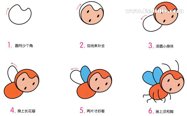 卡通可爱小蜜蜂简笔画的画法教程素描彩图-www.qqscb.com