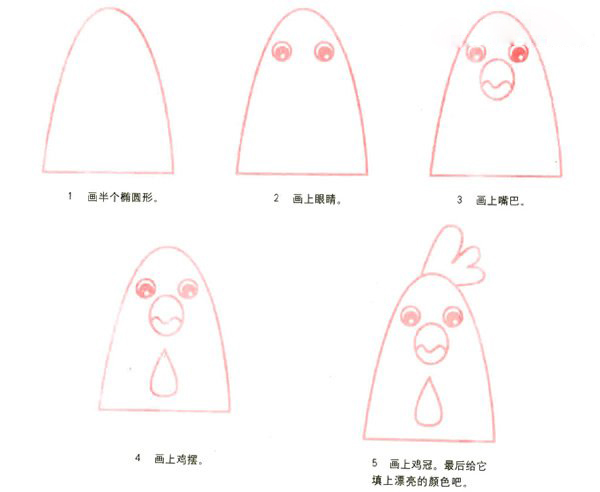 儿童可爱小公鸡表情简笔画图片教程彩图-www.qqscb.com