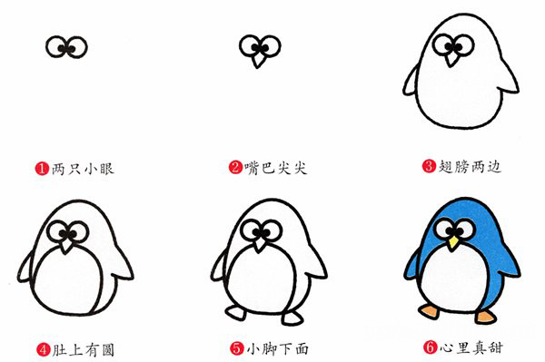 儿童简笔画可爱小企鹅的画法步骤教程彩图-www.qqscb.com