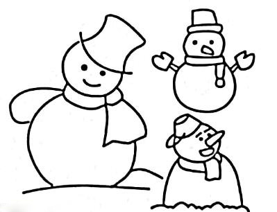 卡通小女孩堆雪人的画法图片教程素描-www.qqscb.com