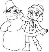 卡通小女孩堆雪人的画法图片教程素描