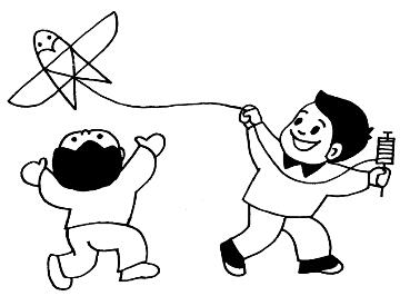 卡通放风筝的小男孩简笔画图片教程素描-www.qqscb.com