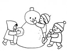 小男孩堆雪人简笔画的画法图片教程素描