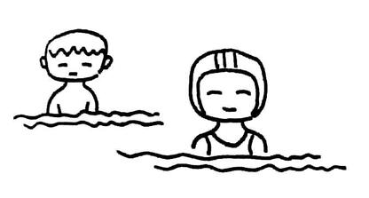 卡通小男孩学游泳简笔画图片教程素描-www.qqscb.com